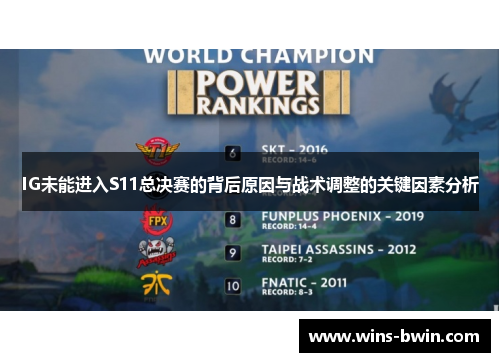 IG未能进入S11总决赛的背后原因与战术调整的关键因素分析
